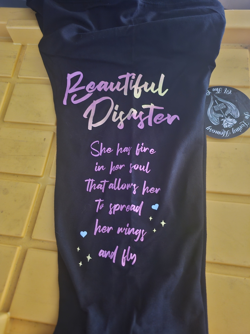 Beautiful Disaster Graphic Leggings for Women - Black with Pink Script